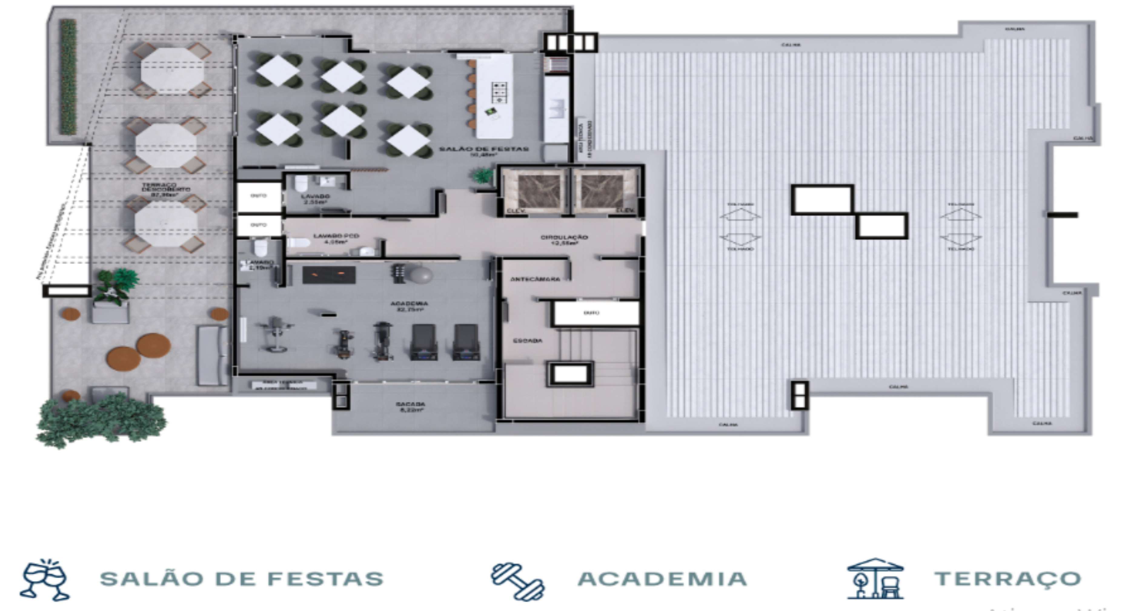 planta area de lazer rooftop
